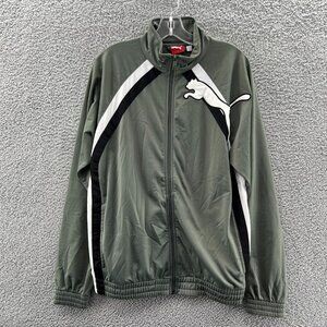 Puma Full Zip Up Jacket Mens Medium Green Track Windbreaker Sport Lifestyle